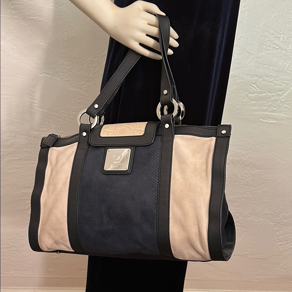 Sequoia rare vintage Black Navy and Tan oversized leather satchel Bag